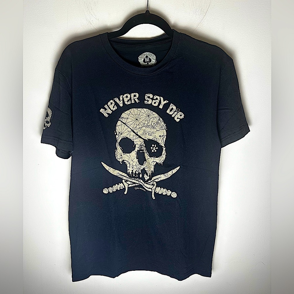 WASH WITH SOULS Black “Never Say Die” Skull Short Sleeve Goth Biker Men’s Medium